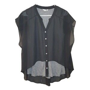 La Mine Dor Blouse Gray Women Size M/L Relaxed Fit Combo Top Knit and Chiffon